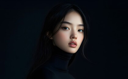 黑色高领上衣神秘女性肖像