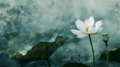 中国水墨风格插画荷花壁纸背景