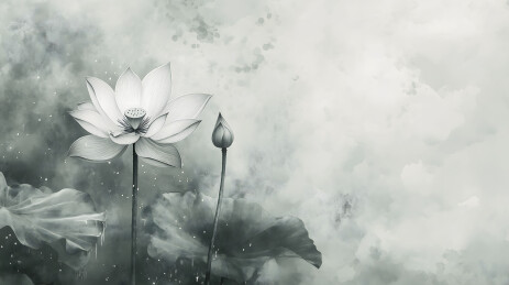 中国水墨风格插画荷花壁纸背景