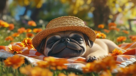 快乐的小巴哥犬在田园