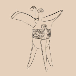 中国风国潮青铜器青铜爵矢量手绘插画线稿