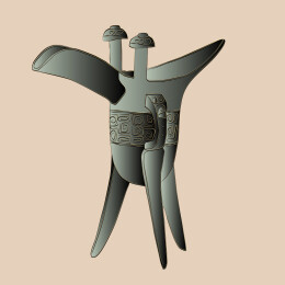 中国风国潮商朝青铜器青铜爵矢量手绘插画