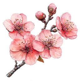 桃花花枝花朵插画