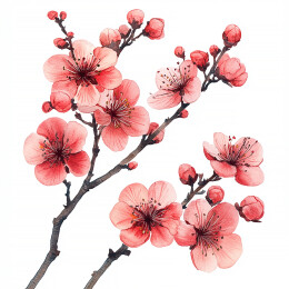桃花花枝花朵插画