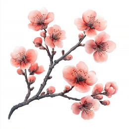 桃花花枝花朵插画