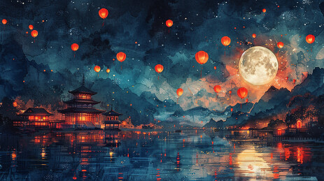 中元节放天灯  