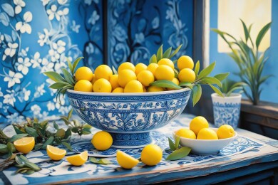 青花瓷碗里的柠檬主题