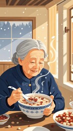 温暖冬日里的老人腊八粥