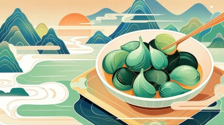 腊八蒜与山水背景