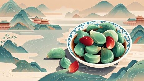 腊八蒜与山水背景