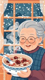 温暖冬日里的老人腊八粥