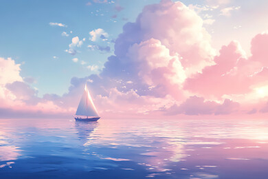 日落时海上帆船对天的低角度视图