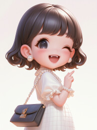 3D可爱Q萌穿着白色裙子的女孩