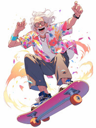 玩滑板的潮流老头