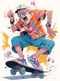 玩滑板的潮流老头