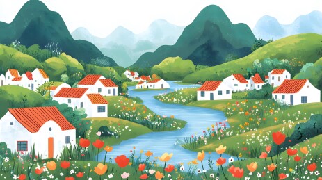 花团锦簇的乡村风景画