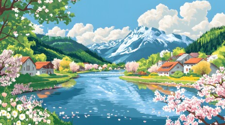 花团锦簇的乡村风景画