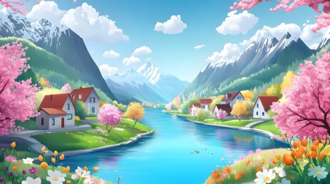 花团锦簇的乡村风景画