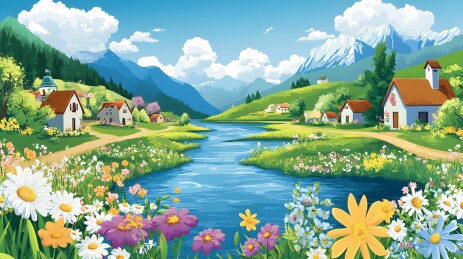 花团锦簇的乡村风景画