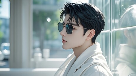 阳光下戴墨镜的帅气男生