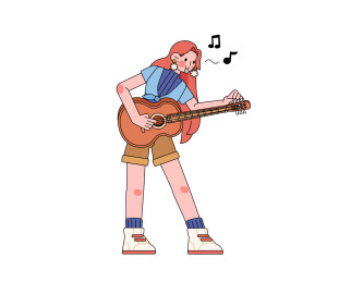 弹吉他女孩矢量插画