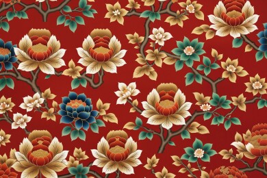 红色花卉图案主题