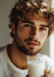 一个男人手里拿着一杯牛奶
