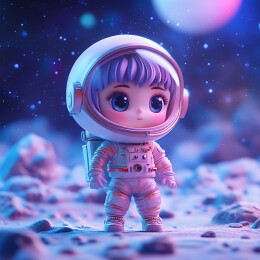 月球上一个穿着太空服的小孩子