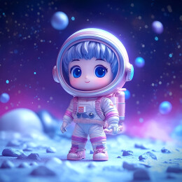 月球上一个穿着太空服的小孩子