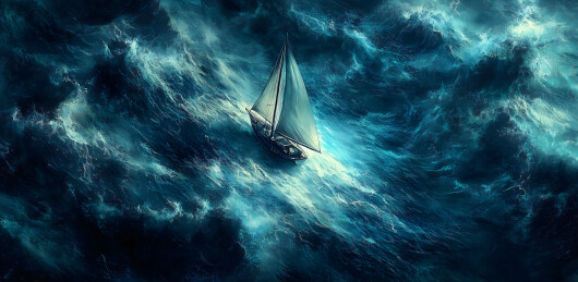 惊涛骇浪中的小帆船