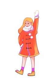 穿着喜庆红色大衣挥手的女孩