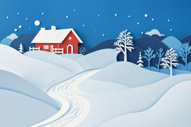 冬日雪景中的红色小屋