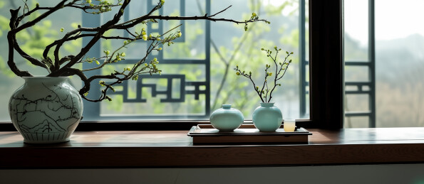 中式植物陶瓷罐子室内场景