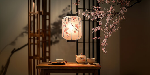 极简中式樱花现代茶桌场景