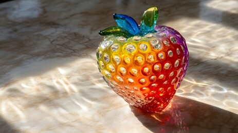 彩虹玻璃草莓艺术品