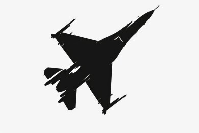 黑色喷气战斗机侧面剪影
