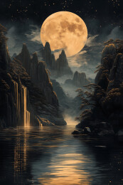 月光下的中国风山水画