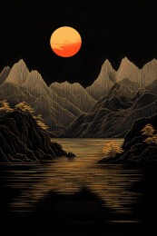 月光下的中国风山水画