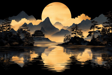 月光下的中国风山水画