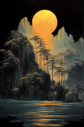 月光下的中国风山水画