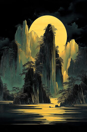 月光下的中国风山水画