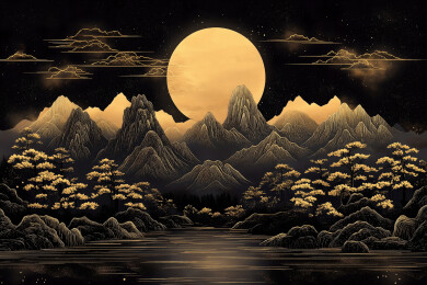 月光下的中国风山水画