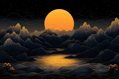 月光下的中国风山水画