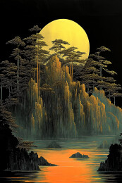 月光下的中国风山水画