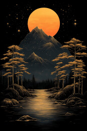 月光下的中国风山水画