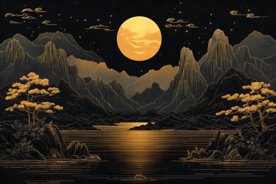 月光下的中国风山水画