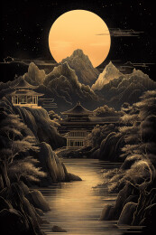 月光下的中国风山水画