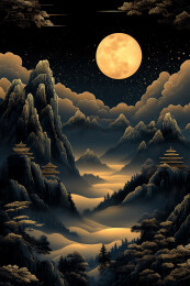 月光下的中国风山水画