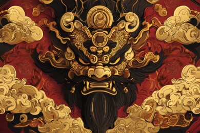 金色纹理装饰的神秘面孔