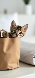好奇小猫探索袋子高清壁纸